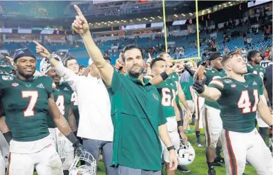  ?? WILFREDO LEE/AP ?? Miami Hurricanes coach Manny Diaz is expressing optimism about the college football season getting played in the fall.