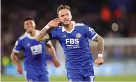  ?? League. Photograph: Plumb Images/Leicester City FC/Getty Images ?? James Maddison is expected to leave Leicester following their relegation from the Premier