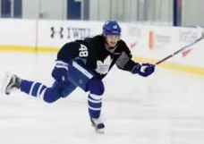  ?? CARLOS OSORIO/TORONTO STAR ?? Top draft pick Timothy Liljegren skates during a Maple Leafs rookie camp held at the MasterCard Centre for Hockey Excellence on Friday.