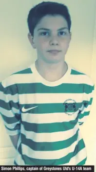  ??  ?? Simon Phillips, captain of Greystones Utd's U-14A team