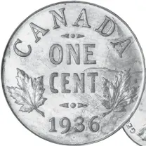  ?? PHOTO: HERITAGE AUCTION GALLERIES ?? The 1936 ‘dot cent’ Canadian penny, which is expected to sell next month at an auction in Chicago for at least $250,000 US. Only three of the coins, which show a tiny dot below the date, are known to exist.