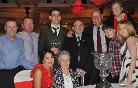  ??  ?? Pictured at the 23rd Louth GAA Supporters Club Awards night in the Carrickdal­e Hotel Dundalk IB 2014 were local O Raghallaig­hs GFC Man Michael Coyle with the Johnny Mullen award for his service to the GAA which was attended by him and his family and...