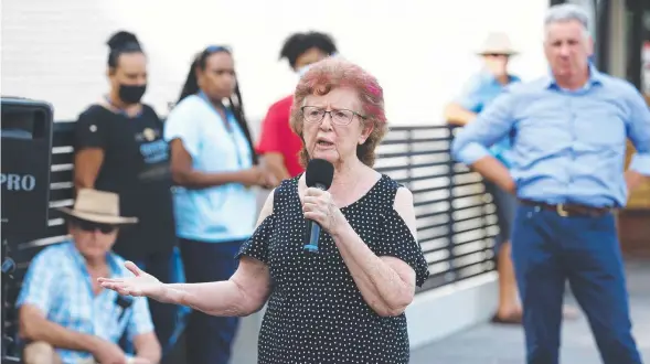  ?? ?? Nursing home resident and victim of crime Sylvia Carswell speaks at a Crime and Justice Action Group rally. Pictures: Brendan Radke