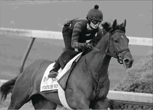  ?? BARBARA D. LIVINGSTON ?? State of Honor, the runner-up in the Florida Derby, made a good impression Friday, breezing four furlongs in 48.50 seconds.