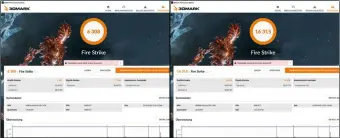  ??  ?? Klassenunt­erschied: Beim Full-HD-Benchmark 3DMark Fire Strike erzielt das System 1 (links, 6308 Punkte) im Mittel nicht mehr als 30 fps. Jeweils fast dreimal so viel sind es beim High-end-System 6 (rechts).