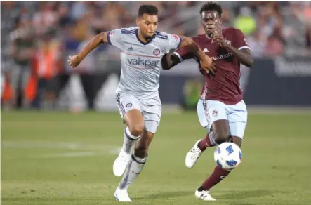  ?? AP ?? Defender Johan Kappelhof (left) and the rest of his Fire teammates might restart the MLS season with a tournament in Orlando, Fla.