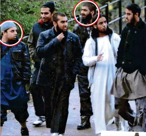  ??  ?? KNOWN THREAT:
This 2010 surveillan­ce photo of the plotters targetting London landmarks shows Khan, circled centre, and Mohibur Rahman, circled left