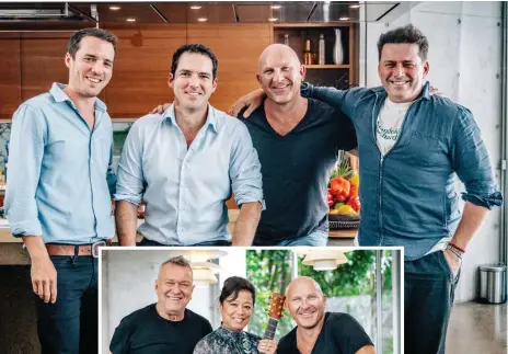  ??  ?? Star power: Above, Chef Matt Moran with brothers Tom, Peter and Karl Stefanovic; left, Moran with Jane and Jimmy Barnes.