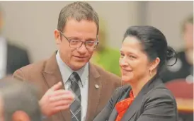  ?? SUN-TIMES FILE ?? Ald. Proco Joe Moreno and then-City Clerk, now comptrolle­r and mayoral candidate Susana Mendoza at a City Council meeting Oct. 28, 2015.