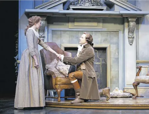  ?? Da
vid Hou ?? Maev Beaty as Kate Hardcastle and Brad Hodder as Young Charles Marlow in She Stoops to Conquer.