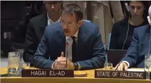  ?? (Screenshot/YouTube) ?? B’TSELEM DIRECTOR-GENERAL Hagai El-Ad speaks yesterday at the UN Security Council.