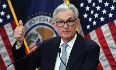  ?? OLIVIER DOULIERY — AFP/GETTY IMAGES/TNS ?? Federal Reserve Board Chair Jerome Powell speaks during a news conference at the Federal Reserve in Washington earlier this year.