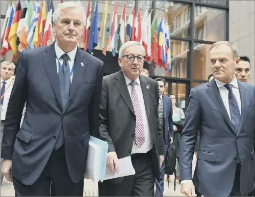  ??  ?? END GAME: European Union chief Brexit negotiator Michel Barnier, European Commission President Jean-Claude Juncker and European Council President Donald Tusk.