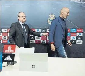  ?? FOTO: GETTY ?? Florentino Pérez junto a Zidane en la rueda de prensa del pasado jueves