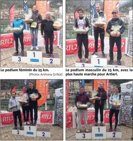  ?? (Photos Anthony Grillot) (Photos Anthony Grillot) ?? Le podium féminin du  km. Le podium masculin du  km. Le podium masculin du  km, avec la plus haute marche pour Artieri. Le podium féminin du  km.