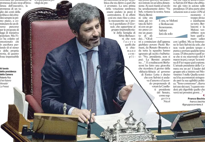  ??  ?? Al tavolo della presidenza della Camera Roberto Fico
(Foto Roberto Monaldo/
La Presse)