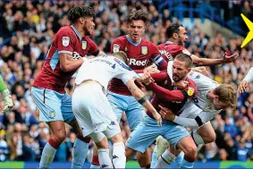  ??  ?? Villa are raging, a brawl ensues and Anwar El Ghazi sees red for an elbow on Patrick Bamford, but replays show no contact