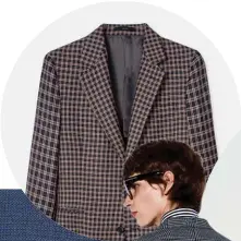  ??  ?? Men's Tailored-Fit Dark Navy And Taupe Check Wool Blazer by PAUL SMITH