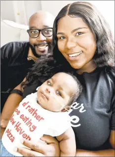  ?? Peter Hvizdak / Hearst Connecticu­t Media ?? Ari Williams, 10- months, with her father, Andre Williams, and mother, Taryn Bonner- Williams, was born premature at 26 weeks.