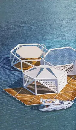  ??  ?? Floating homes and docks are being designed to use Seafloatec­h’s eco-friendly anchoring system
