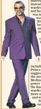  ??  ?? Bold look: George Michael in one of his familiar coloured suits