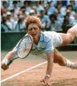  ?? Foto: Rüdiger Schrader, dpa ?? Typisch Becker: Sensations­sieg in Wimbledon 1985.