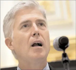  ?? Andrew Harrer/Bloomberg ?? Supreme Court Justice Neil Gorsuch delivers remarks at the Fund for American Studies luncheon in Washington, D.C., on Thursday.