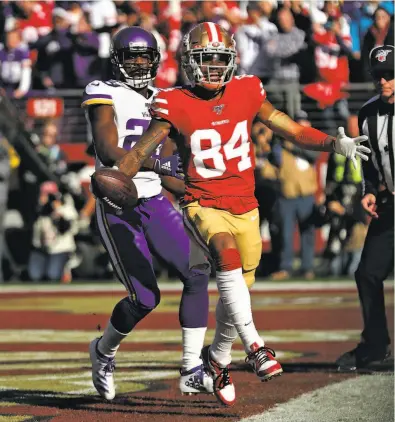  ?? Carlos Avila Gonzalez / The Chronicle ?? Kendrick Bourne could celebrate his next touchdown catch by doing his rendition of the “worm” dance.