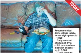  ??  ?? Recommende­d daily calorie intake for an eight-year-old – 1,800
Daily amount consumed by a child on a modern diet with snacks – up to 3,000
(Daily amount supplied by 1946 weekly rations – 1,800)