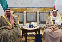  ??  ?? KUWAIT: His Highness the Amir Sheikh Sabah Al-Ahmad Al-Jaber Al-Sabah meets with His Highness the Crown Prince Sheikh Nawaf Al-Ahmad AlJaber Al-Sabah. — Amiri Diwan photos
