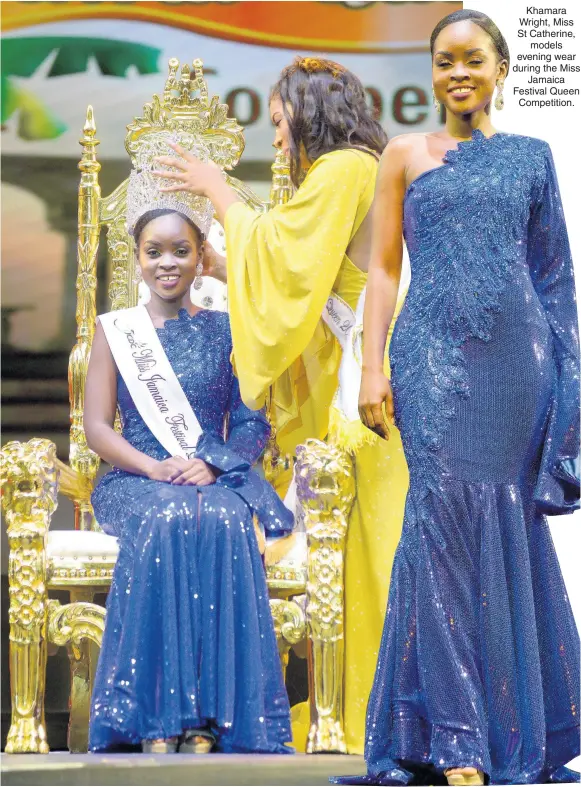  ??  ?? Khamara Wright, Miss St Catherine, models evening wear during the Miss Jamaica Festival Queen Competitio­n.