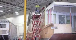  ??  ?? Constructi­on work continues on a houseboat being built at Bravada Yachts in Tolleson on Jan. 19.