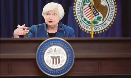  ?? AFP PIC ?? United States Federal Reserve (Fed) chairman Janet Yellen announcing that the Fed has raised its benchmark interest rate by 25 basis points in Washington on Wednesday.