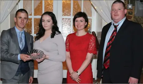  ??  ?? Shantelle Sheehan, Cork ITA Taekwondo Club and Nagle Rice Doneraile, who was a winner in the Youth Awards category, is pictured with guest of honour Rob Heffernan, Sinead O’ Connor of AIB, Mallow (Sponsors) and Neil Sexton (Mallow & District Sports and...