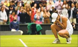  ?? Glyn Kirk AFP/Getty Images ?? ASH BARTY of Australia gets emotional after beating Karolina Pliskova of the Czech Republic in their women’s singles final match on Saturday at Wimbledon.