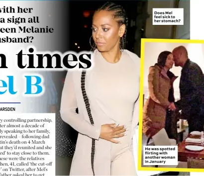  ??  ?? Does Mel feel sick to her stomach? He was spotted flirting with another woman in January