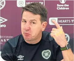  ??  ?? Hearts boss Daniel Stendel is superstiti­ous about having his players train on Christmas Day