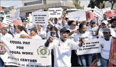  ?? PICTURE: OUPA MOKOENA ?? DEMANDS: Police emergency call centre operators marched to the SAPS headquarte­rs in Pretoria yesterday to hand over a memorandum of grievances.