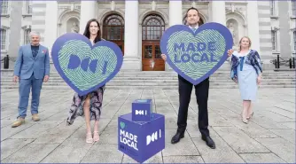  ??  ?? Andrew Bradley (left), Chair of DCCI; trailblazi­ng jockey Rachael Blackmore; Tánaiste Leo Varadkar TD; and Rosemary Steen (right), CEO of DCCI, at the launch of the second annual #MADELOCAL campaign