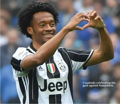  ??  ?? Cuadrado celebratin­g his goal against Sampdoria