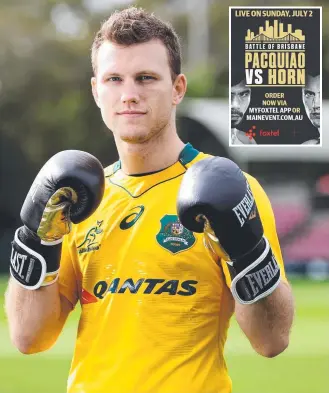  ?? Picture: TARA CROSER ?? Queensland boxer Jeff Horn met with the Wallabies yesterday at Ballymore.