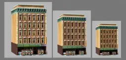  ?? ?? Middle: Textured models of buildings in the Tribeca and Chinatown neighbourh­oods of New York City