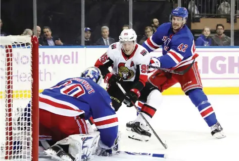  ?? BRUCE BENNETT/GETTY IMAGES ?? Henrik Lundqvist made 29 saves and the New York Rangers topped the Ottawa Senators on Monday in New York City.