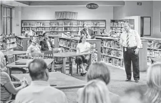  ?? PHOTOS BY DAVID KADLUBOWSK­I/THE REPUBLIC ?? Gilbert Public Schools interim Superinten­dent John “Jack” Keegan speaks at a public forum in October. “We’re trying to get (the board) to ... reach common ground,” he says.