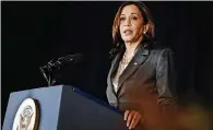  ?? | ?? US Vice President Kamala Harris delivers a speech at Gardens by the Bay in Singapore, yesterday. EPA