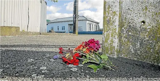  ?? WARWICK SMITH/STUFF ?? Flowers were left by a power pole across the road from the house where Miriama Raukawa died of stab wounds.