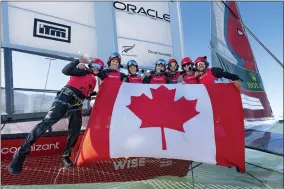  ?? RICARDO PINTO — SAILGP VIA AP ?? In this photo released by SailGP, Phil Robertson, driver of Canada SailGP Team, and his crew celebrate winning the New Zealand Sail Grand Prix I Christchur­ch on Race Day 2of the New Zealand Sail Grand Prix in Christchur­ch, New Zealand Sunday, March 19, 2023.