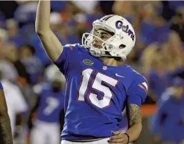  ?? AP/FILE ?? Gators placekicke­r Eddy Piñeiro announced Tuesday he is enter the NFL draft. leaving Florida a season early to