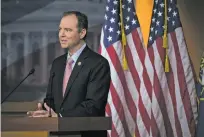  ?? STEPHEN CROWLEY/THE NEW YORK TIMES ?? Rep. Adam Schiff, D-Calif., the ranking member on the House Intelligen­ce Committee, speaks Wednesday at a news conference on Capitol Hill in Washington about the decision by Rep. Devin Nunes, R-Calif., to brief President Donald Trump on monitoring by...