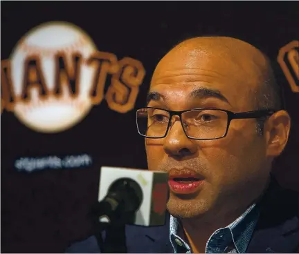  ?? KARL MONDON — STAFF PHOTOGRAPH­ER ?? Farhan Zaidi has the Giants fighting for a playoff berth after replacing fan favorites such as Joe Panik, Hunter Pence and Kevin Pillar.